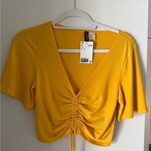 H&M Yellow Ruched Crop Top